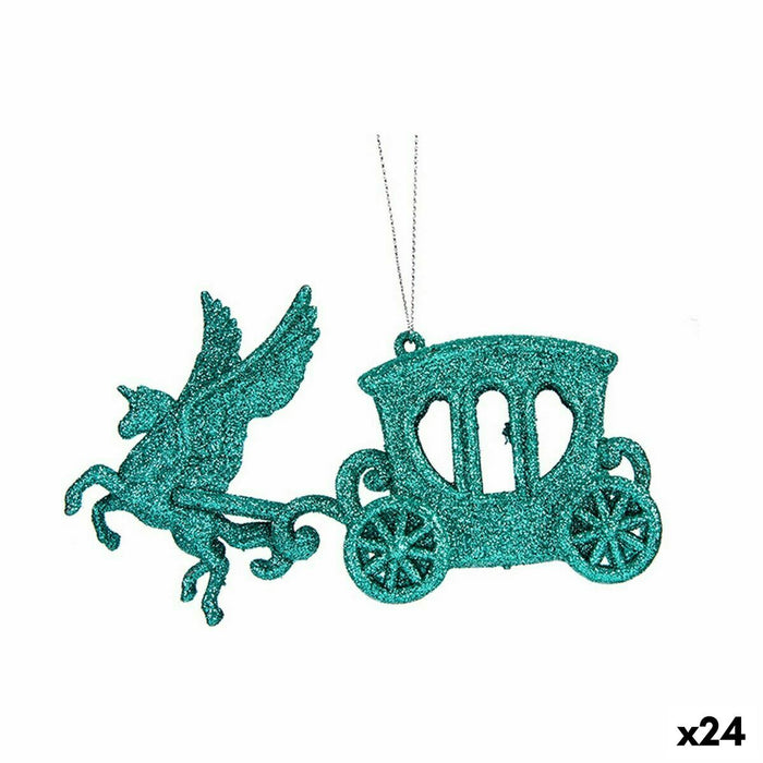 Christmas bauble Krist+ Green Plastic Glitter Magical Carriage 15 x 8,5 x 4,5 cm (24 Units)