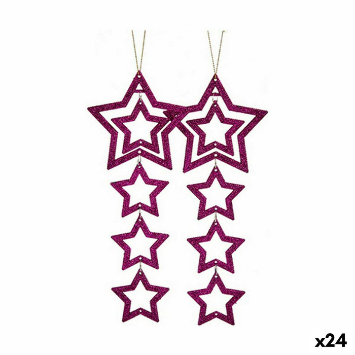 Christmas Decorations Set Krist+ Fuchsia Plastic Glitter Star 19 x 0,2 x 23 cm 10 x 23 x 0,4 cm (24 Units)