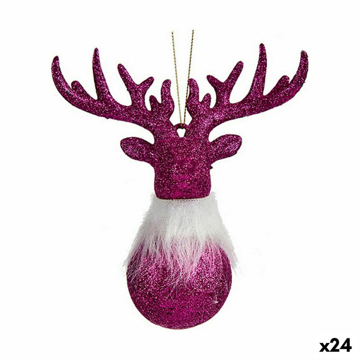 Christmas bauble Krist+ Fuchsia Plastic Glitter Reindeer 14 x 15,5 x 7 cm 13,5 x 15,5 x 7 cm (24 Units)