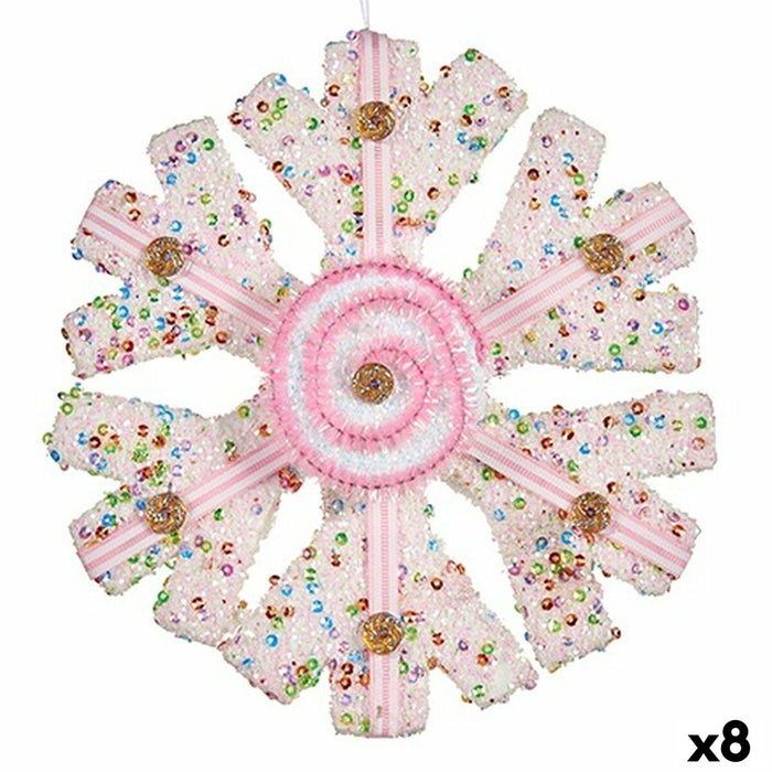 Christmas bauble Krist+ White Pink Snowflakes 17 x 6 x 17 cm (8 Units)