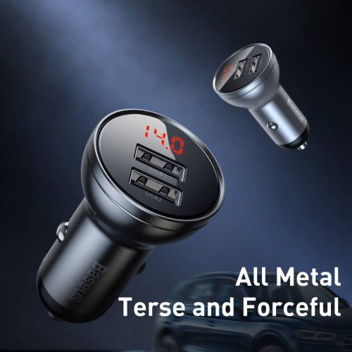 Ładowarka samochodowa Baseus z wyświetlaczem 2x USB 4,8A 24W (srebrna) - Car charger<<<Основна<<<DunaXML&&&Car