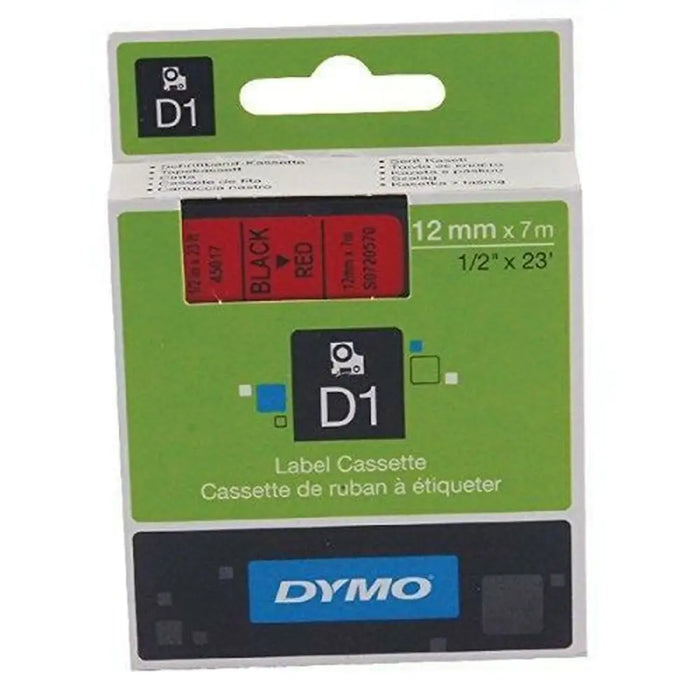 Laminated Tape for Labelling Machines Dymo D1 45017 12 mm LabelManager™ Red Black (5 Units) - Електроника Периферни и