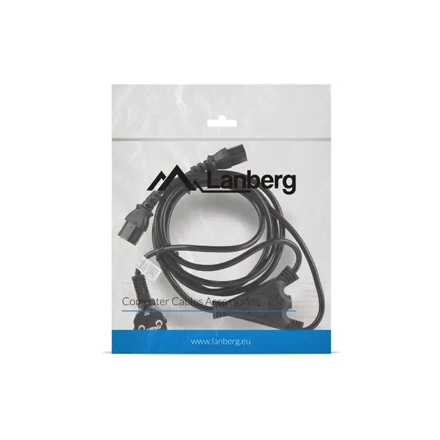Lanberg CEE 7/7 -> 2X IEC 320 C13 power cord 2m VDE black - Захранващи<<<LANBERG кабели<<<LANBERG<<<PolyComp&&&Компютър