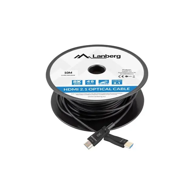 Lanberg HDMI M/M v2.1 cable 10m optical black aoc - Видео<<<LANBERG кабели<<<LANBERG<<<PolyComp&&&Адаптери<<<Компютър