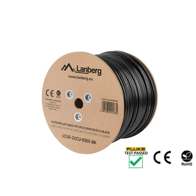 Lanberg LAN cable UTP Cat.5e 305m Outdoor Solid CU Fluke Passed black - Мрежови кабели<<<LANBERG мрежово и