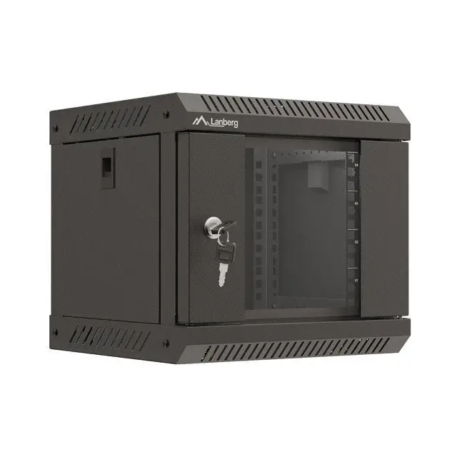Lanberg rack cabinet 10’’ wall-mount 4U/300x300 (flat pack) with glass door black - Hanging cabinets 10’’/