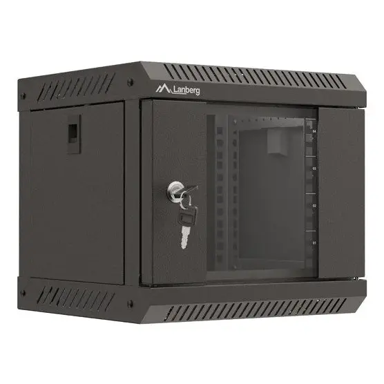 Lanberg rack cabinet 10’’ wall-mount 4U/300x300 (flat pack) with glass door black - Hanging cabinets 10’’/