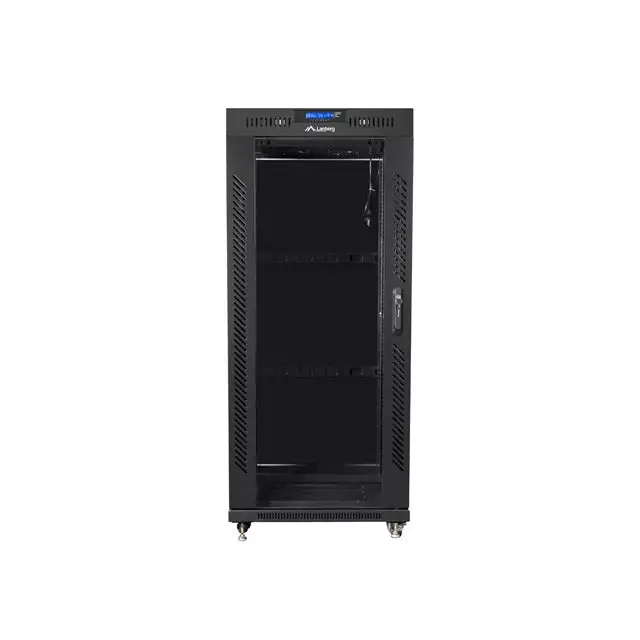 Lanberg rack cabinet 19’’ free-standing 27U / 600x600 self-assembly flat pack with glass door LCD black - Сървърни и