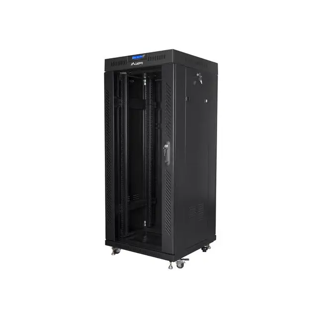 Lanberg rack cabinet 19’’ free-standing 27U / 600x600 self-assembly flat pack with glass door LCD black - Сървърни и