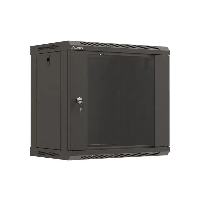 Lanberg rack cabinet 19’’ wall-mount 9U/540x350 (flat pack) with glass door black - Сървърни и комуникационни