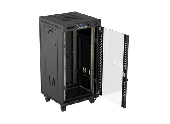 Lanberg Rack Cabinet 19" Free-Standing 22U/600X600 (FlAT Pack) With Glass Door LCD Black V2