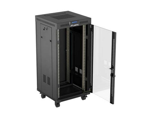 Lanberg Rack Cabinet 19" Free-Standing 24U/600X600 (FlAT Pack) With Glass Door LCD Black V2