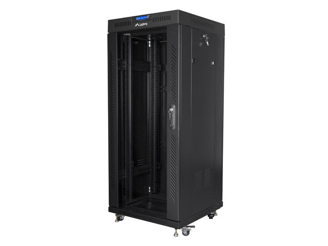 Lanberg rack cabinet 19" free-standing 27U / 600x600 self-assembly flat pack with glass door LCD, black