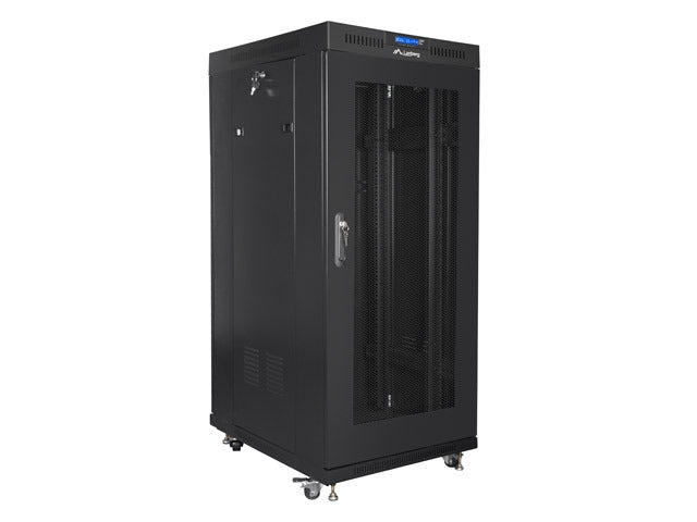 Lanberg rack cabinet 19" free-standing 27U / 600x800 self-assembly flat pack with mesh door LCD, black