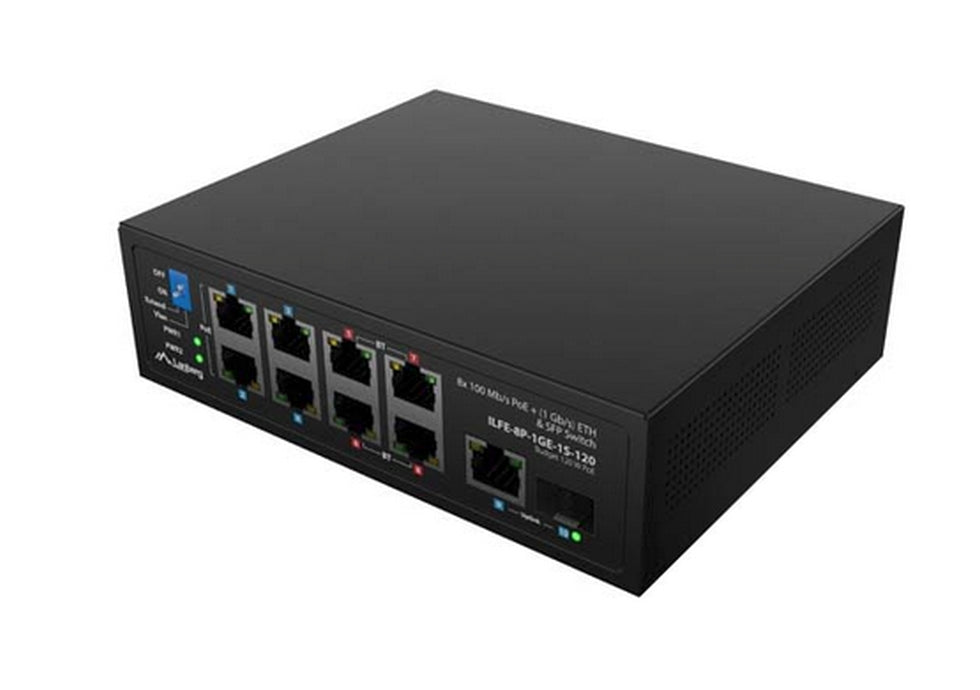 Lanberg Switch ILFE-8P-1Ge-1S-120 POE 4 x BT 4 x AT SFP/ETH DIN Unmanagment Fast Ethernet