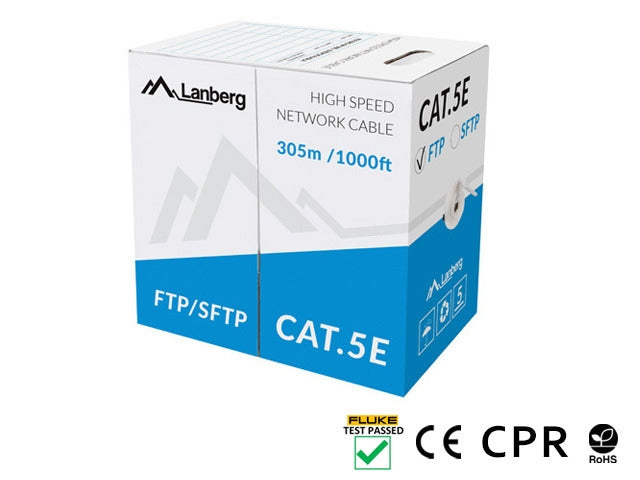 Lanberg LAN cable CAT.5e sftp 305m solid cu cpr + fluke passed grey