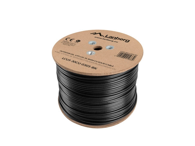 Lanberg LAN cable CAT.5e utp 305m solid outdoor gel-filled cu black fluke passed