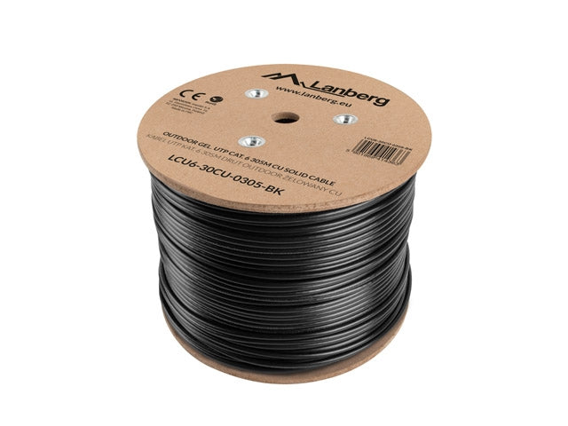 Lanberg LAN cable CAT.6 utp 305m solid outdoor gel-filled cu black fluke passed