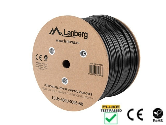 Lanberg LAN cable CAT.6 utp 305m solid outdoor gel-filled cu black fluke passed