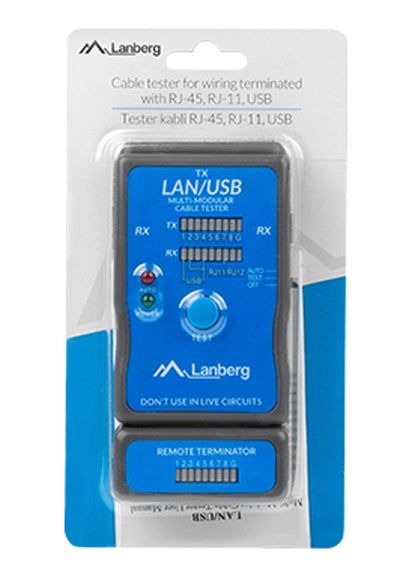 Lanberg cable tester for wiring terminated with RJ-45, RJ-11, USB