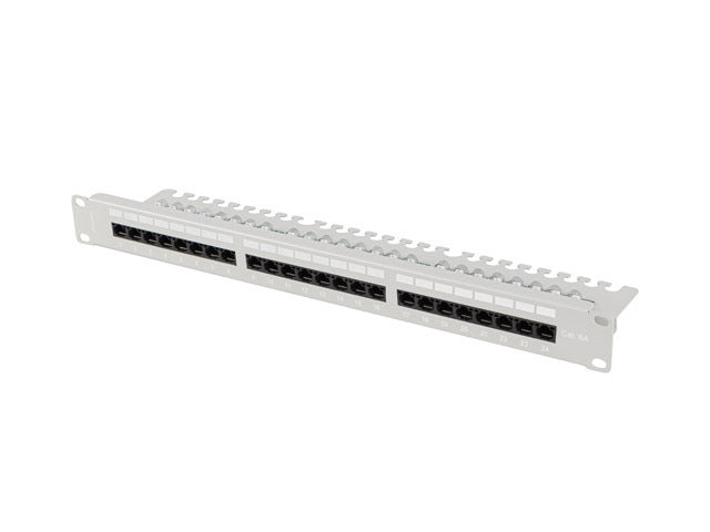 Lanberg patch panel 24 port 1U 19" CAT.6a utp with cable organizer grey