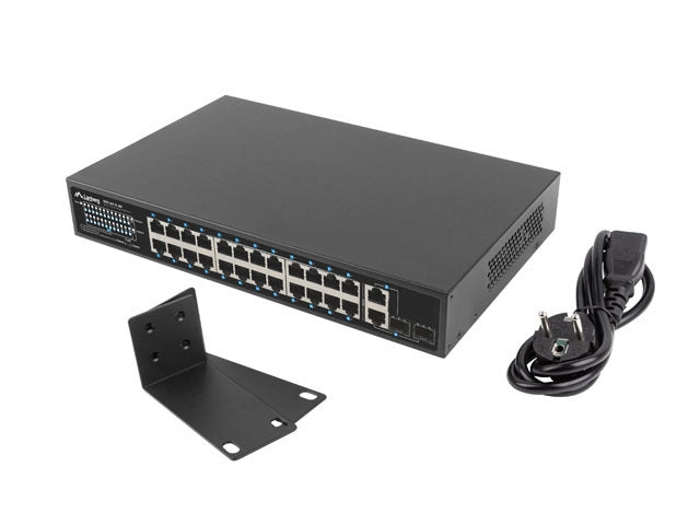 Lanberg switch 24x 100mb poe+/2x combo rack 19" gigabit ethernet 360w v2