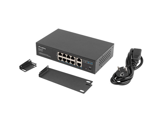 Lanberg switch 8x 100mb poe+/2x 1GB unmanaged rack 10"/19" gigabit ethernet 120w