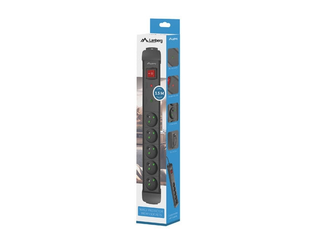 Lanberg surge protector sp1 1.5m 5x french outlets black