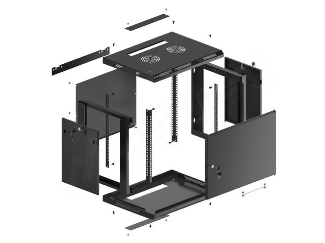 Lanberg rack cabinet 19" wall-mount 9U/600x450 for self-assembly with metal door  black (flat pack)