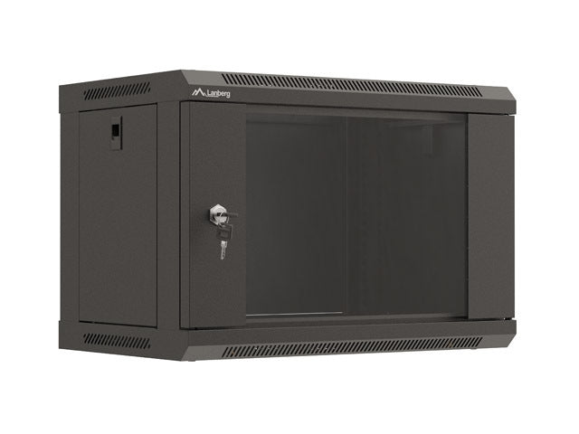 Lanberg rack cabinet 19" wall-mount 6U/540x350 (flat pack) with glass door black