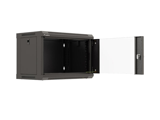 Lanberg rack cabinet 19" wall-mount 6U/540x350 (flat pack) with glass door black