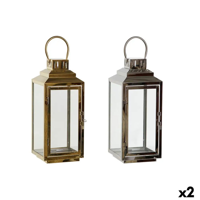 Lantern DKD Home Decor Golden Silver Aluminium Crystal 14 x 14 x 35 cm (2 Units) - Декорация и Осветление<<<Дом