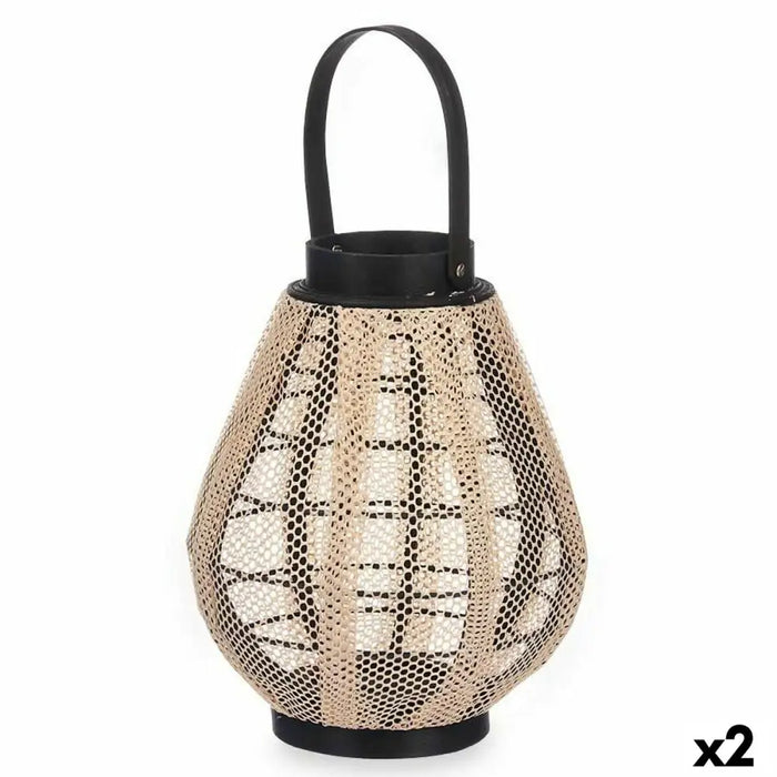 Lantern Gift Decor Black Beige Wood Cloth Glass Lantern 25 x 30 x 25 cm With handle (2 Units) - Декорация и