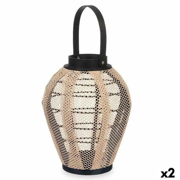 Lantern Gift Decor Black Beige Wood Cloth Glass Lantern 25 x 30 x 25 cm With handle (2 Units) - Декорация и