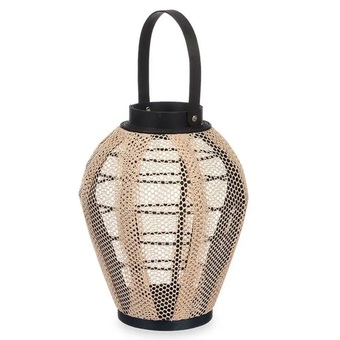 Lantern Gift Decor Black Beige Wood Cloth Glass Lantern 25 x 30 x 25 cm With handle (2 Units) - Декорация и