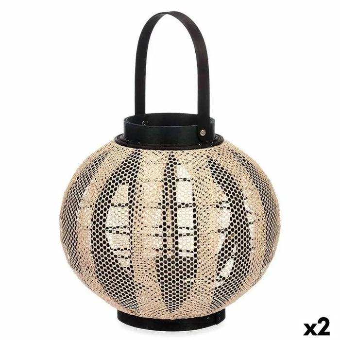 Lantern Gift Decor Black Beige Wood Cloth Glass Lantern 30 x 30 x 30 cm With handle (2 Units) - Декорация и