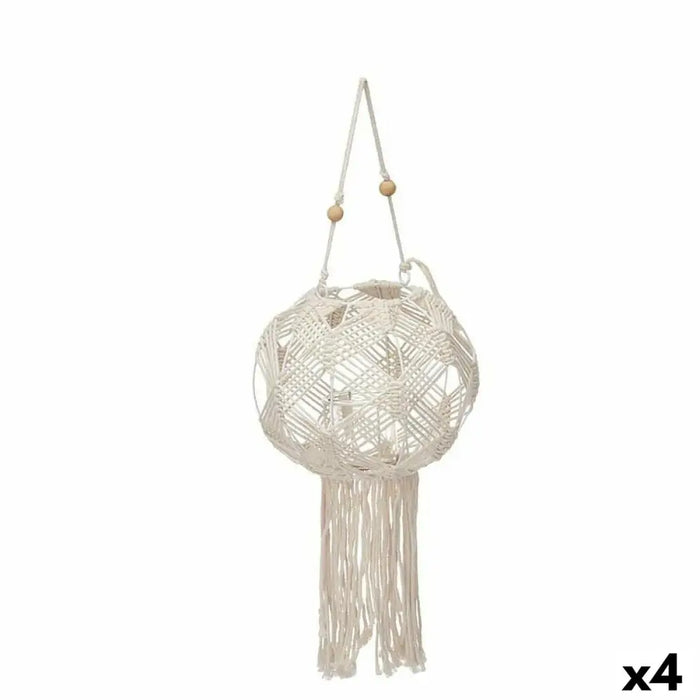 Lantern Gift Decor White Cotton Crystal Macrame 23 x 24 x 23 cm (4 Units) - Декорация и Осветление<<<Дом