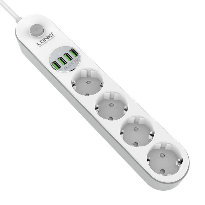 Power strip with 4 AC sockets, 4x USB, LDNIO SE4432, 2m (white)