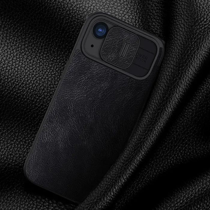 Leather Case with Camera Cover for iPhone 15 Pro Max Nillkin Qin Pro Leather - Black - Cell phone cases