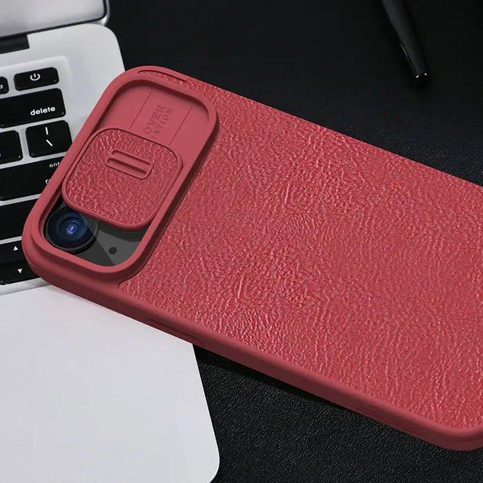 Leather Case with Camera Cover for iPhone 15 Pro Max Nillkin Qin Pro Leather - Black - Cell phone cases