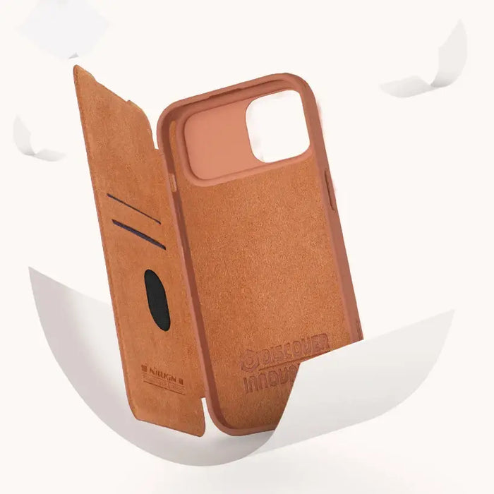 Leather Case with Camera Cover for iPhone 15 Pro Max Nillkin Qin Pro Leather - Black - Cell phone cases