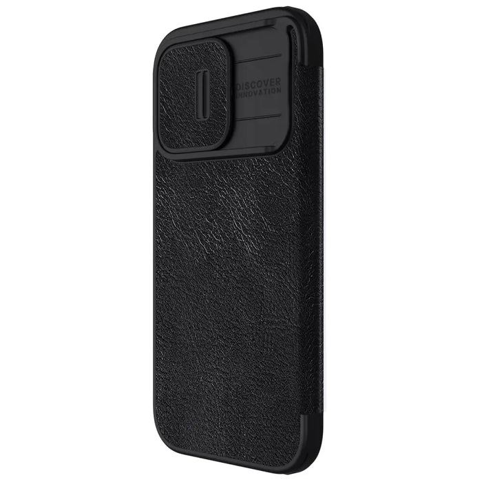 Leather Case with Camera Cover for iPhone 15 Pro Max Nillkin Qin Pro Leather - Black - Cell phone cases