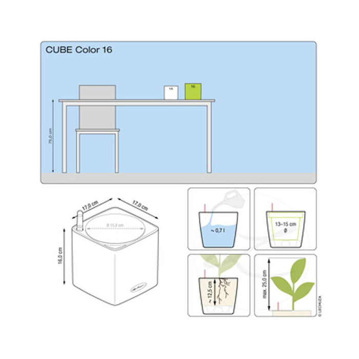 POT 17X17CM WITH IRRIGATION SYSTEM LECHUZA CUBE GLOSSY