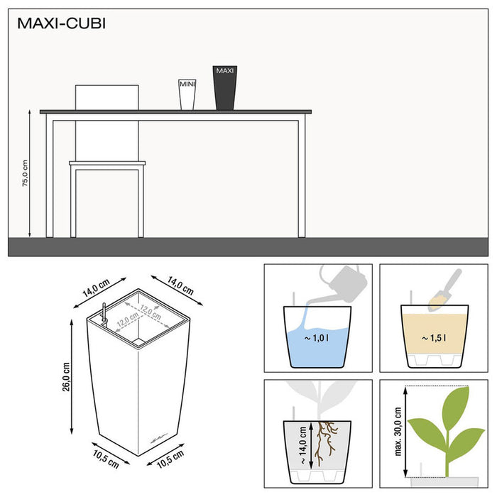 POT 14X14CM WITH IRRIGATION SYSTEM LECHUZA MAXI CUBI RED