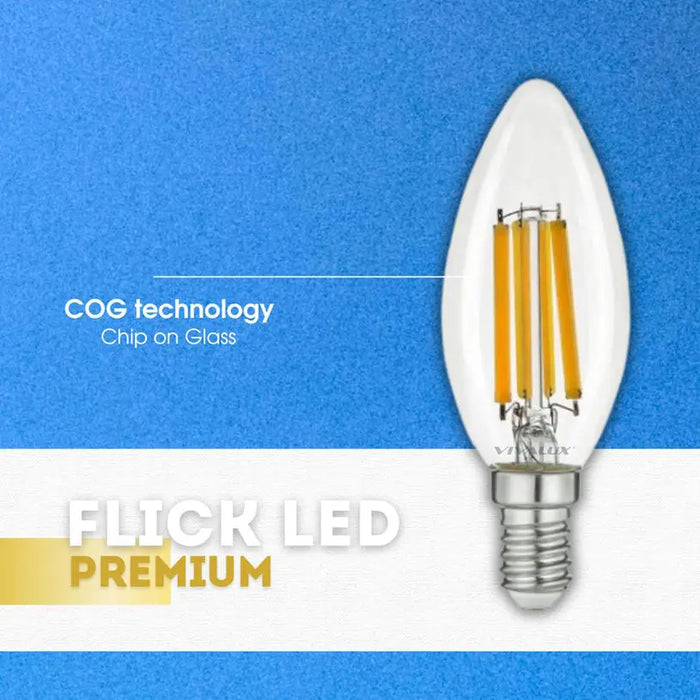 LED BULB E14 7W 230V 4000K 960LM FILAMENT VIVALUX FLICK LED PREMIUM - Декоративни крушки<<<Електрически
