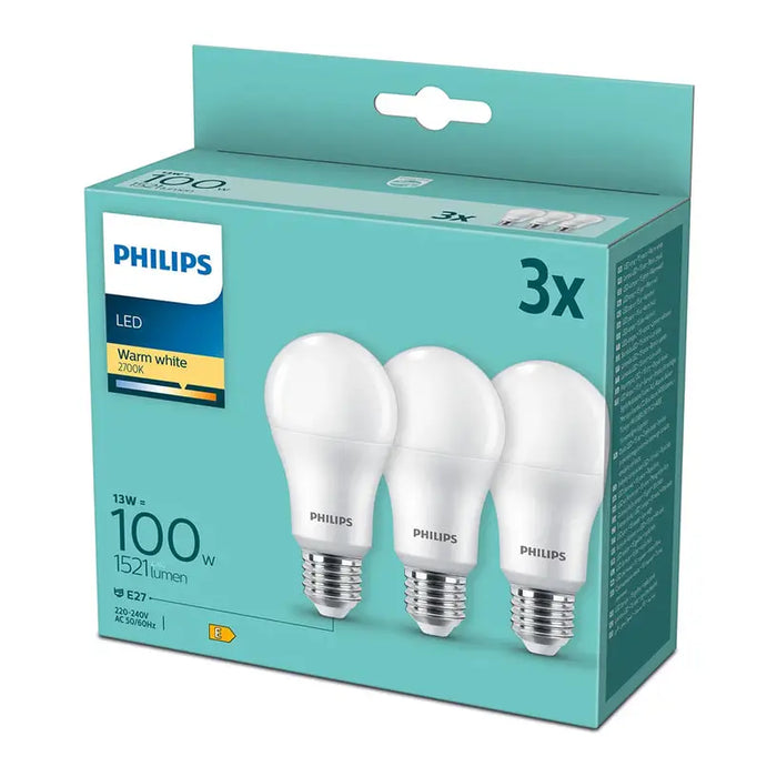 LED BULB PHILIPS E27 13W 2700K 3 PACK - Led крушки<<<Електрически крушки<<<Осветление<<<Praktiker&&&Светодиодни LED