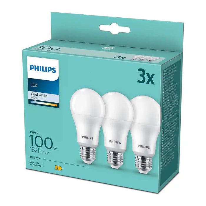 LED BULB PHILIPS E27 13W 4000K 3 PACK - Led крушки<<<Електрически крушки<<<Осветление<<<Praktiker&&&Светодиодни LED