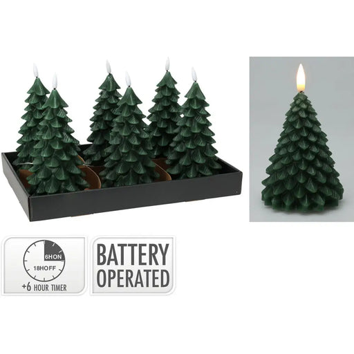 LED Candle Lifetime Dark green Christmas Tree 19 cm Flame effect - Декорация и Осветление<<<Дом