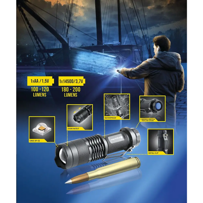 LED handheld flashlight everActive FL-180 ’Bullet’ with CREE XP-E2 LED - FlashlightsOSW-LAT<<<LightingOSW<<<ActionPL