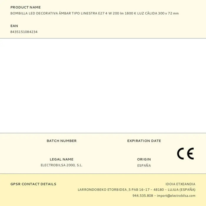 LED lamp Fbright linestra Amber 4 W E27 265 Lm 30 x 7,2 cm Decorative (1800 K) - Декорация и Осветление<<<Дом